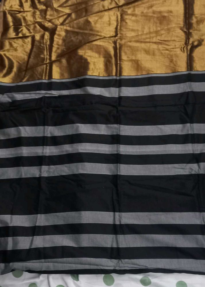 Elegant Gold &amp; Black Striped Saree