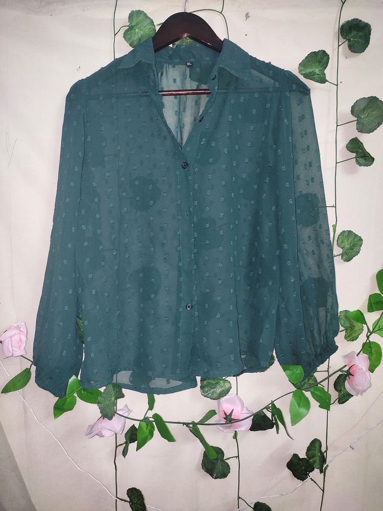 Green Sheer Dotted Blouse