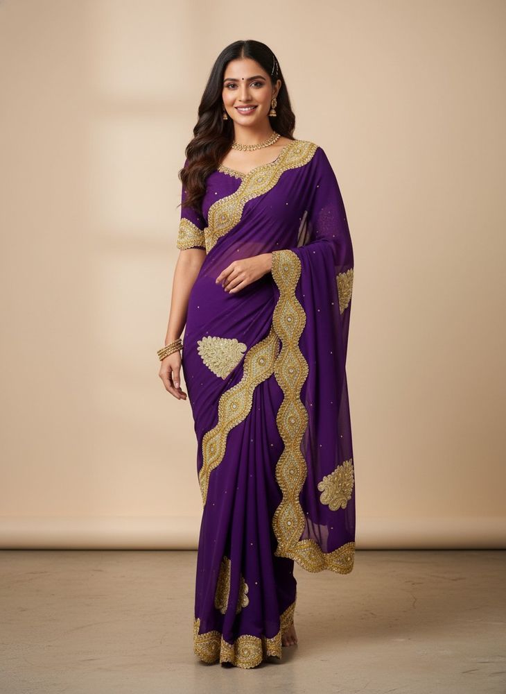 Beautiful Purple Embroidered Saree