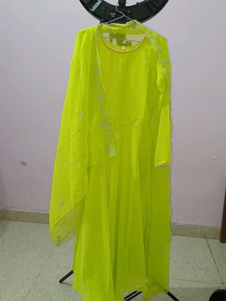 Lime Green Embroidered Anarkali