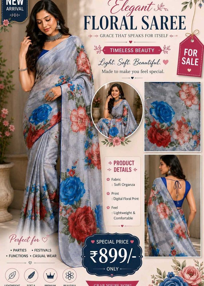 Beautiful Floral Print Saree
