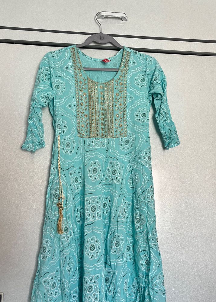 Teal Bandhani Print Kurta