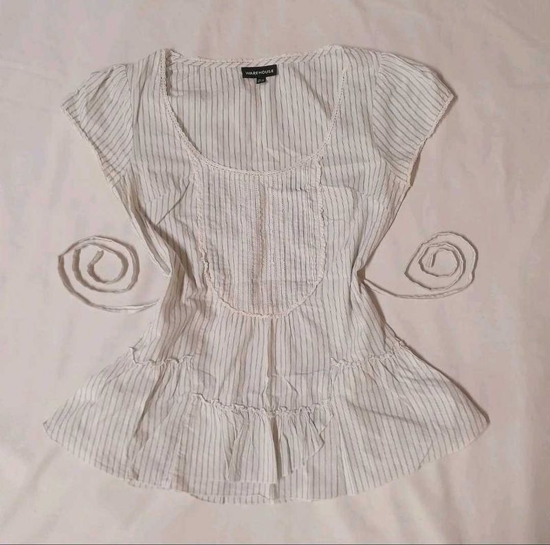 White Striped Peplum Top