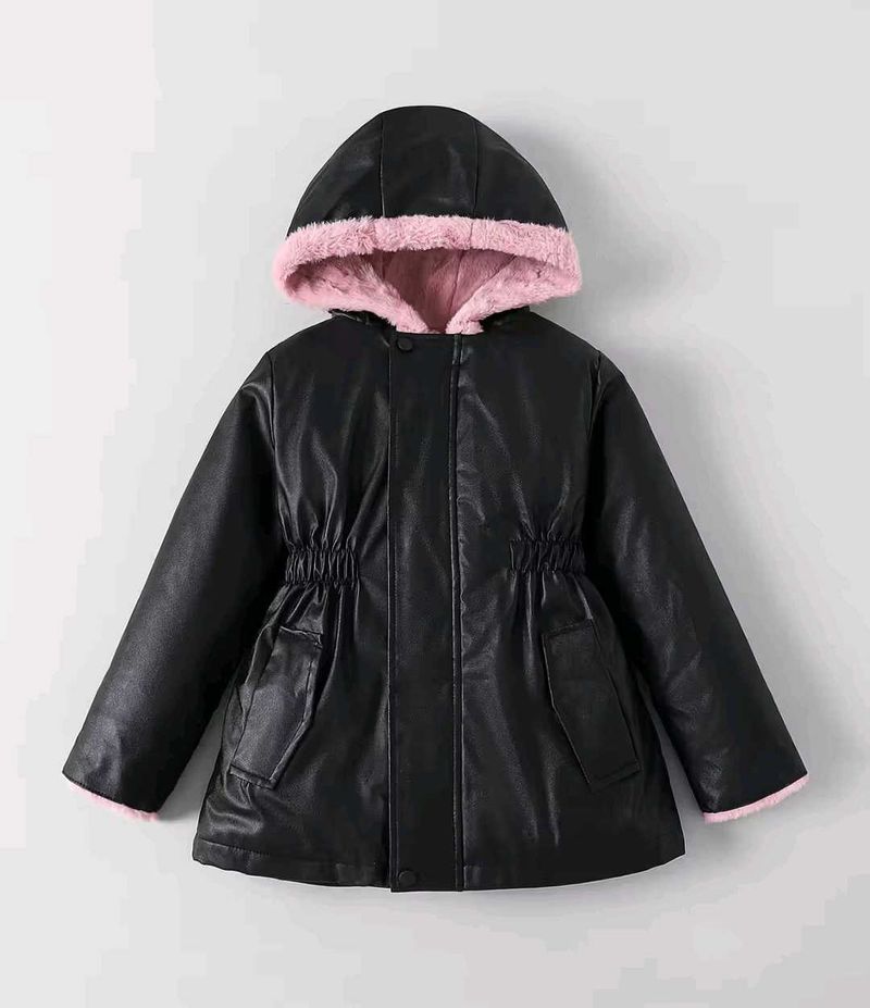 Black Faux Leather Hooded Jacket