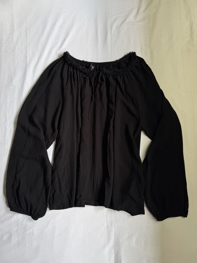 Oversized black tie front blouse