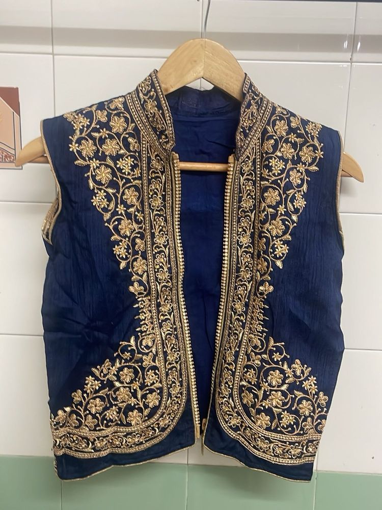Embroidered Blue Nehru Jacket