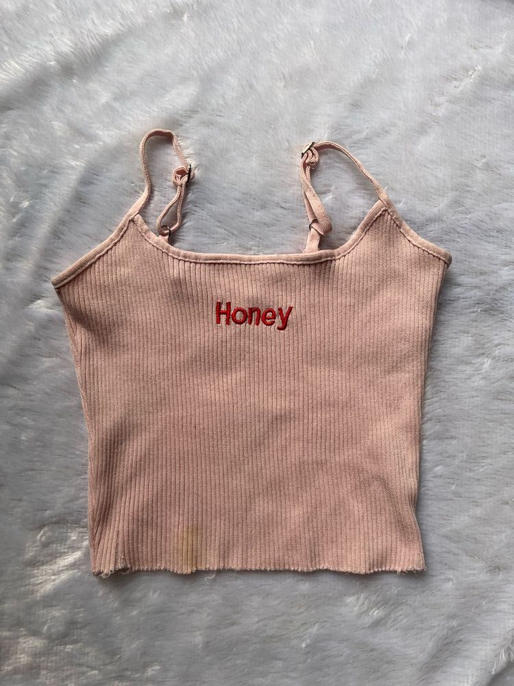Pink 'Honey' Ribbed Crop Top