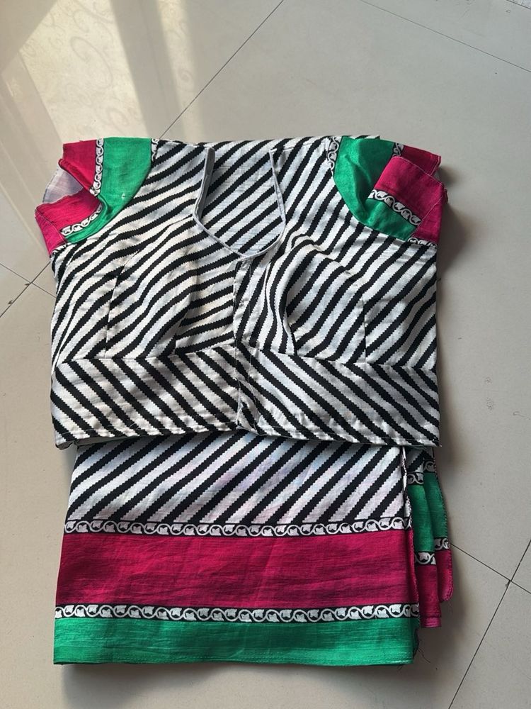 Chic Striped Blouse with Pink &amp; Green Accents