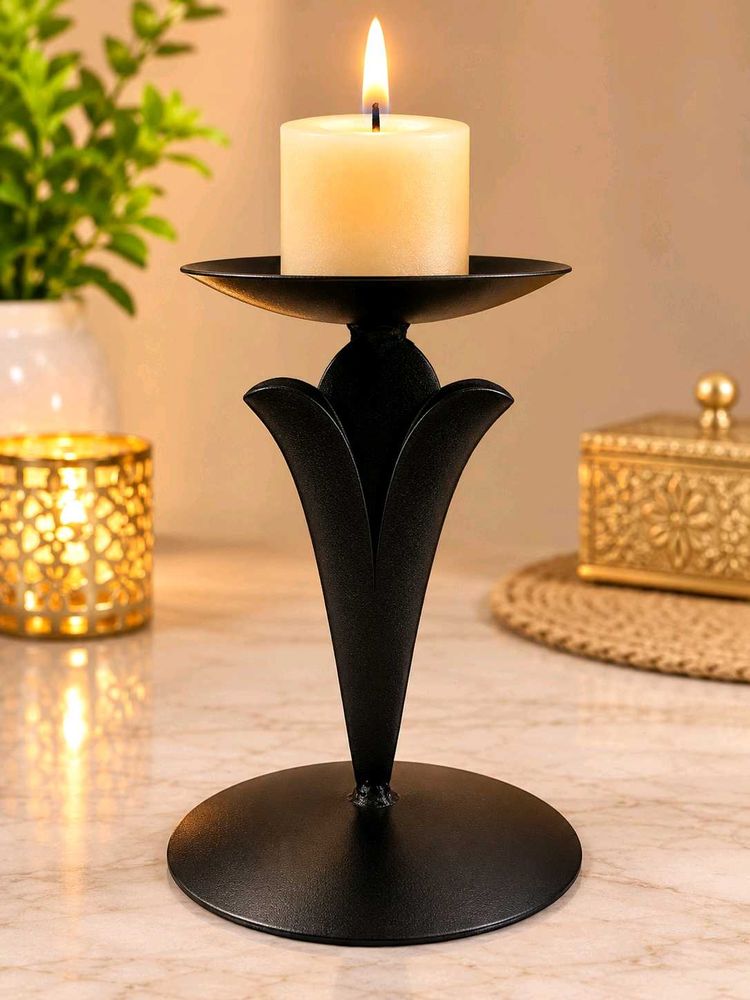 Vintage Black Metal Candlestick Holder