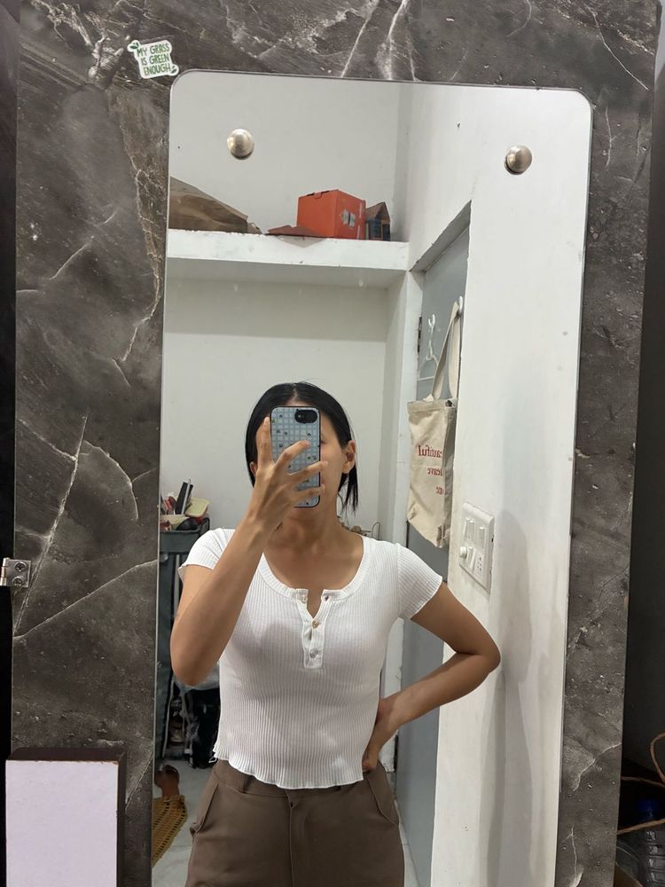 Ribbed White Short Sleeve Top