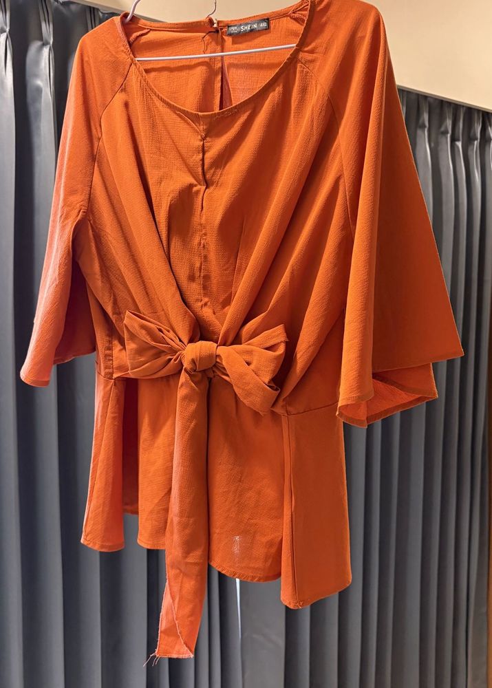 Chic Orange Tie-Front Blouse