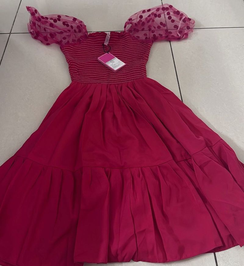 Chic Ruffled Sleeve Pink Dress