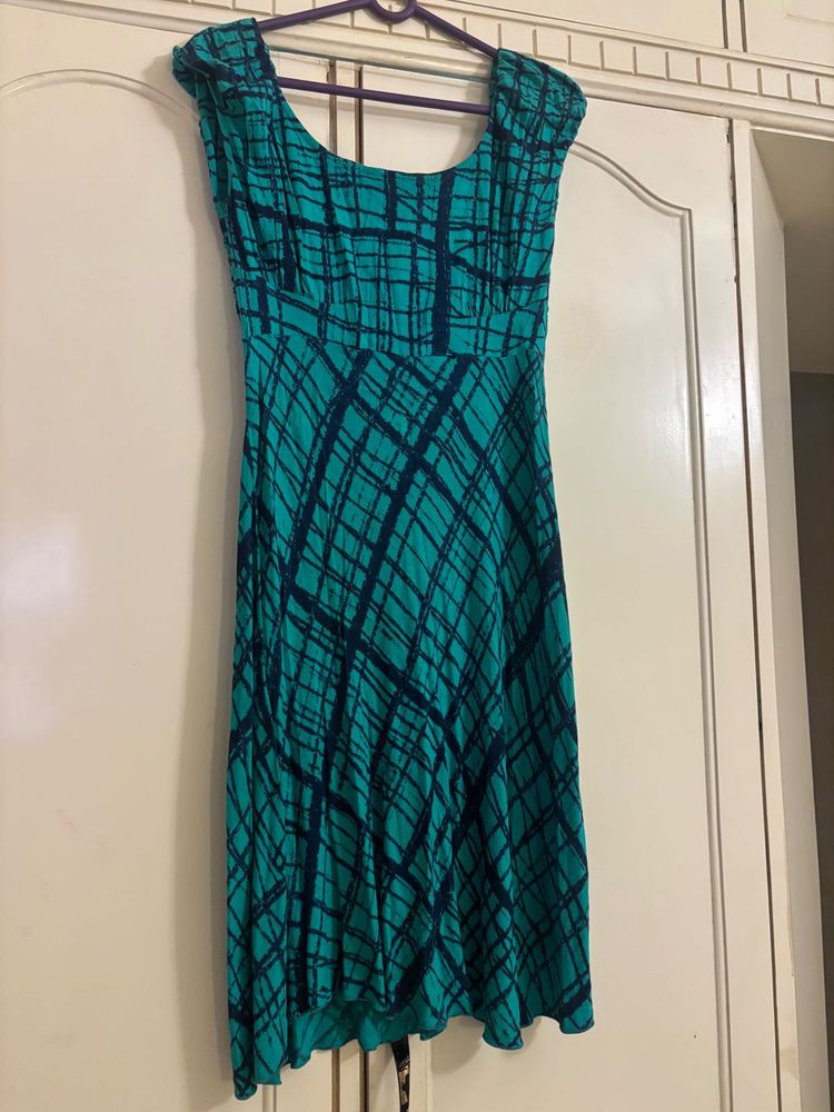 Chic Teal Abstract Midi Dress