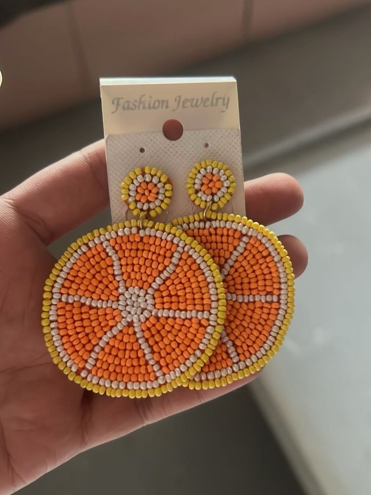 Orange Slice Beaded Earrings