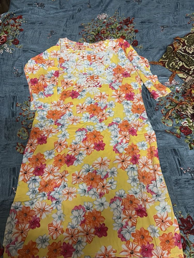 Yellow Floral Print Kurta