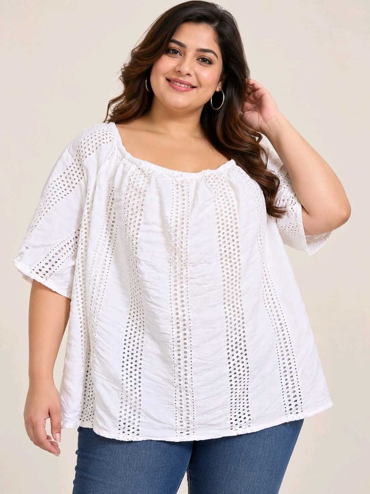 Chic White Eyelet Blouse Large -XL SIZE
