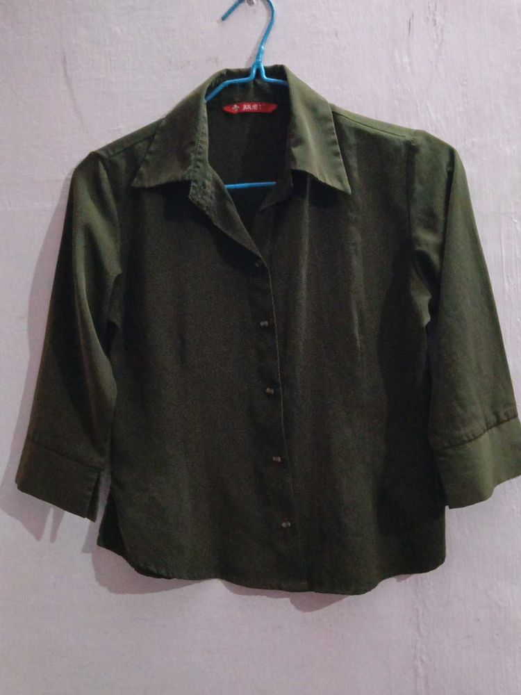 Olive Green Button down shirt for women