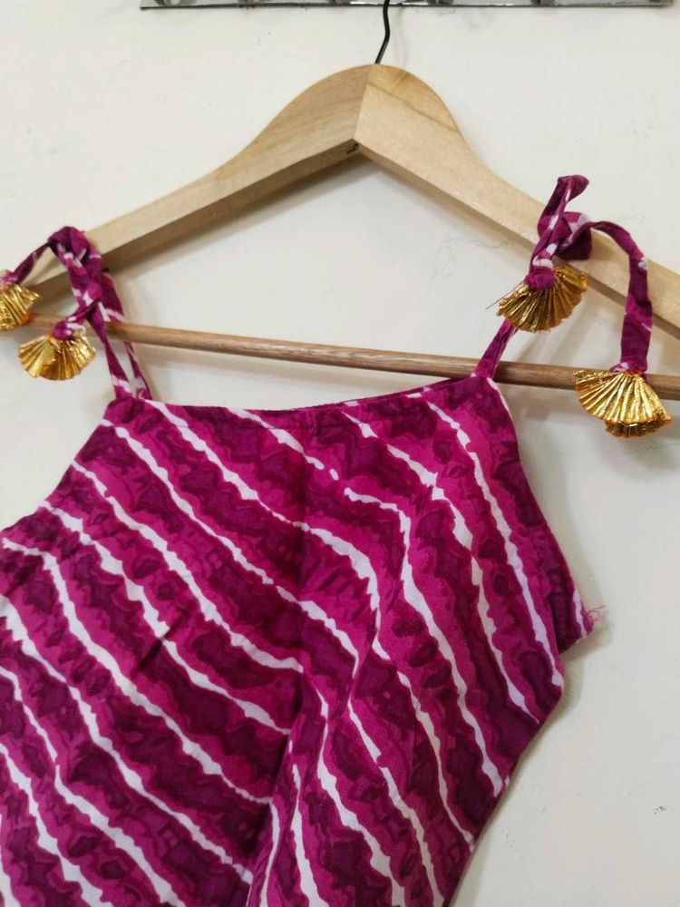 Vibrant Pink Bandhani Tassel Blouse