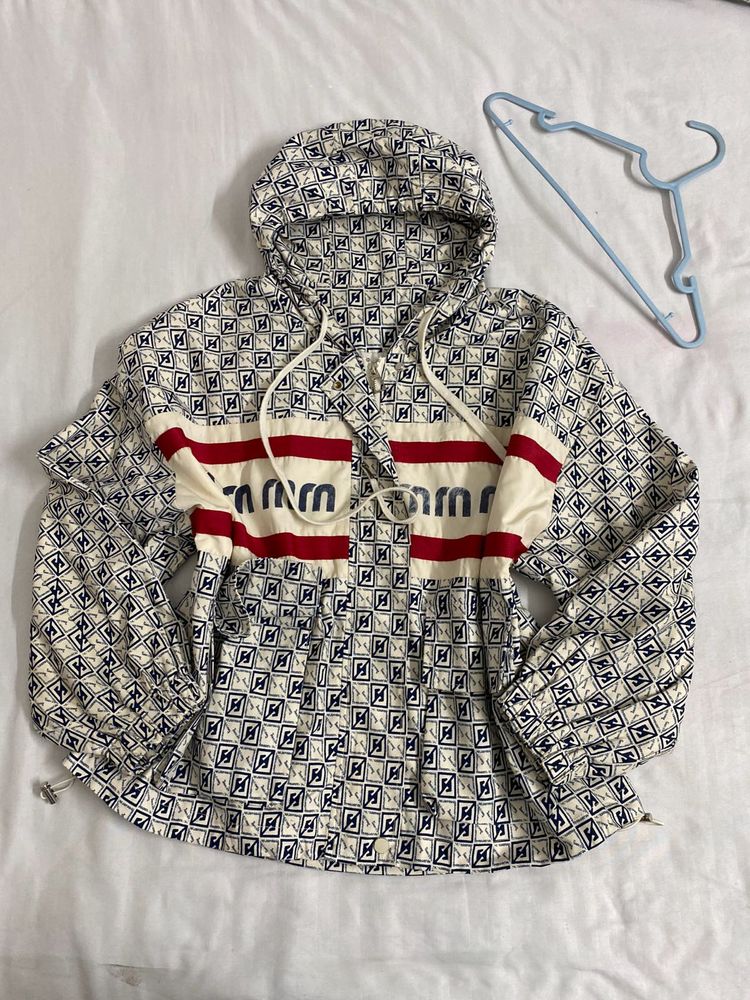 Retro Patterned Windbreaker Jacket