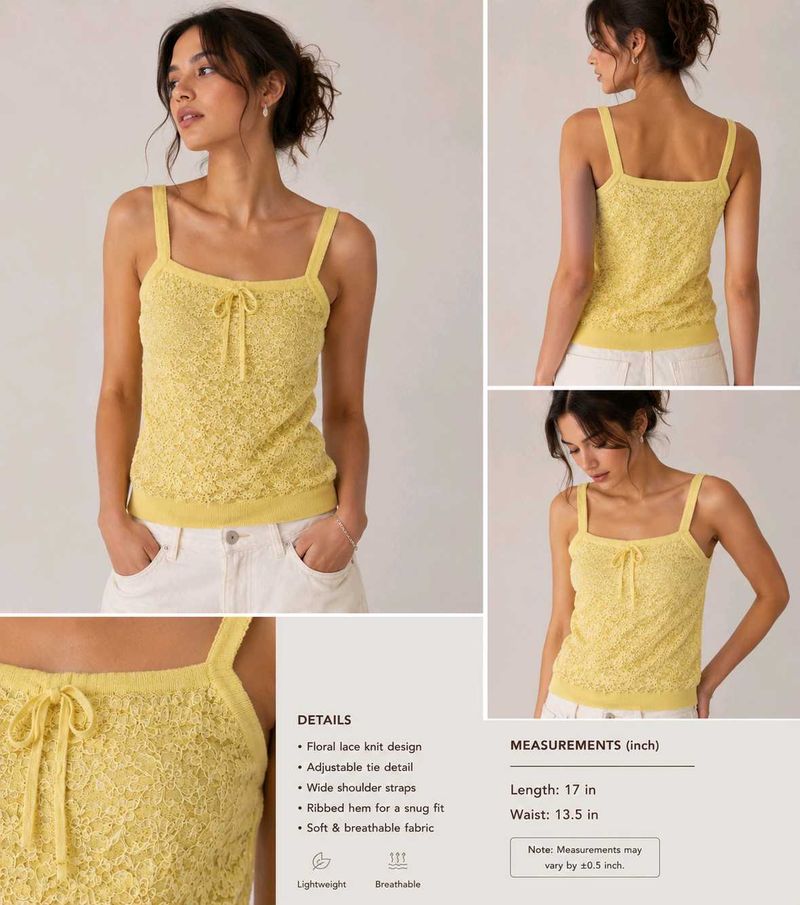 Yellow Lace Knit Camisole