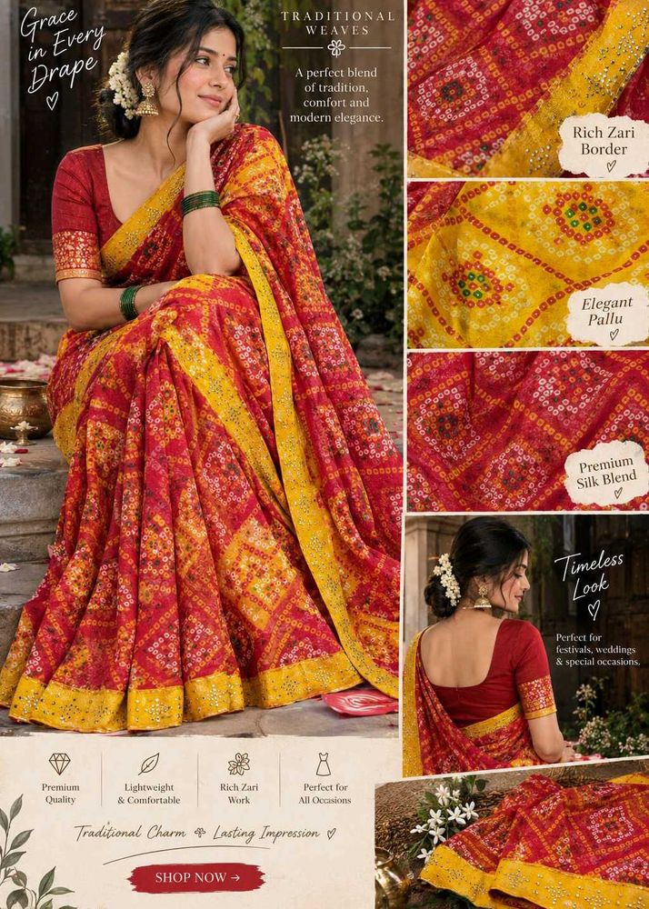 Vibrant Bandhani Print Saree