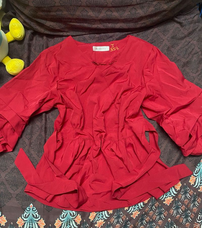 Vibrant Red Peplum Blouse