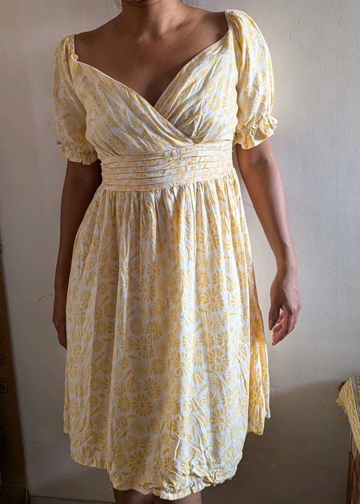 Sunny Yellow Floral Midi Dress