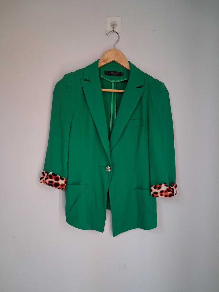 Green Blazer with Printed Cuffs