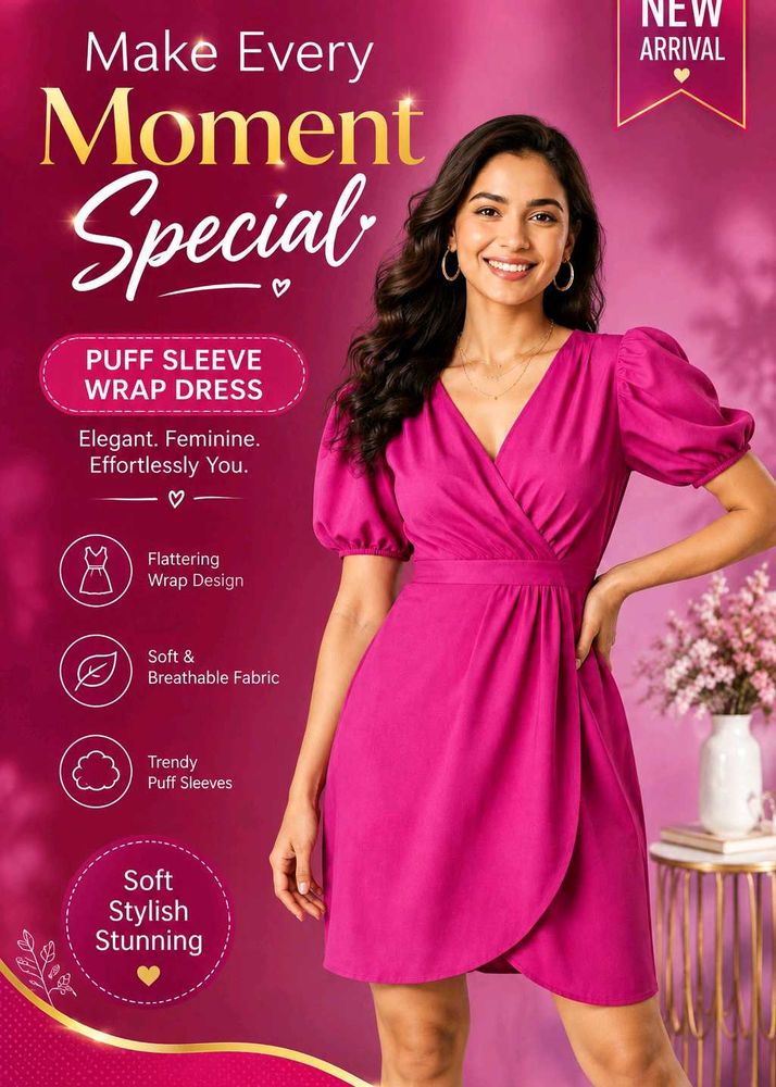 Elegant Puff Sleeve Wrap Dress