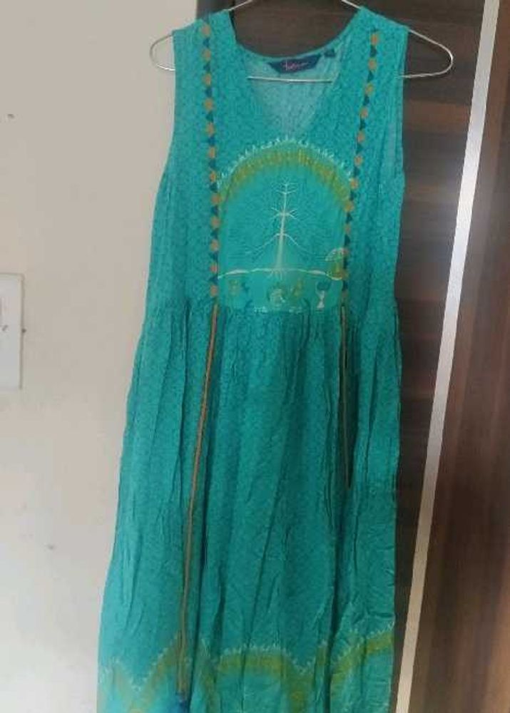 sea green printed Sleeveless Kurta