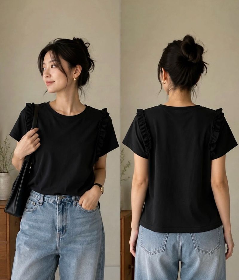 Zara Chic Black Ruffle Sleeve Top