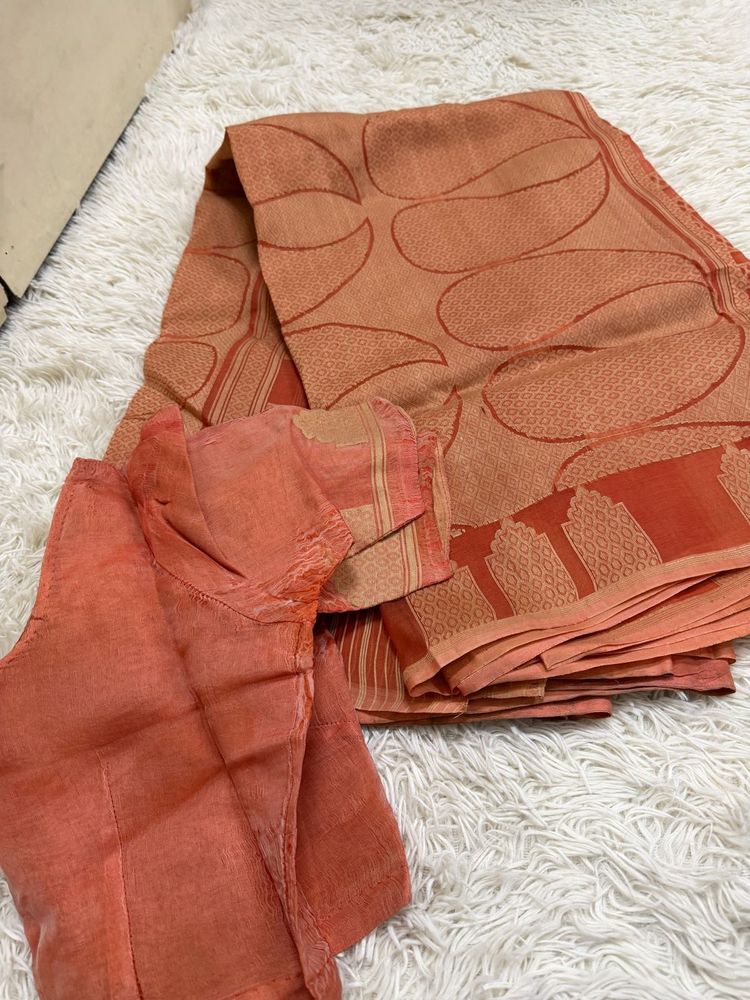 Beautiful Orange Saree with Blouse Piece