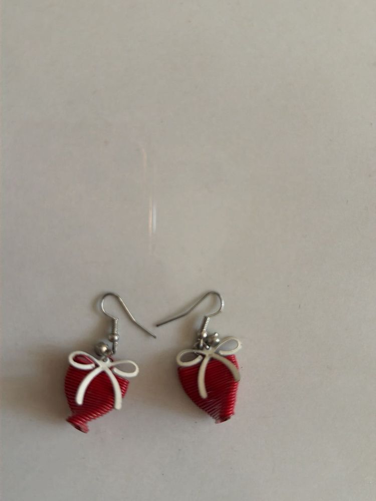 Red Bow Ribbon Earrings
