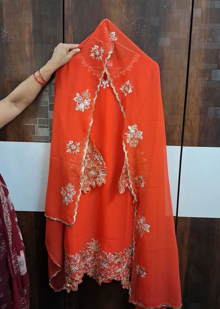 Pakistani Orange Embellished Kurta Set