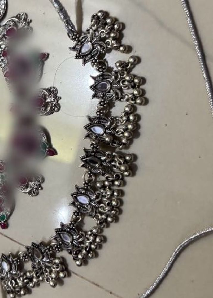Ethnic Oxidized Silver Choker Necklace Set