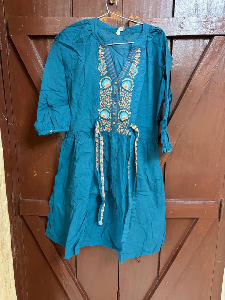 Teal Embroidered dress