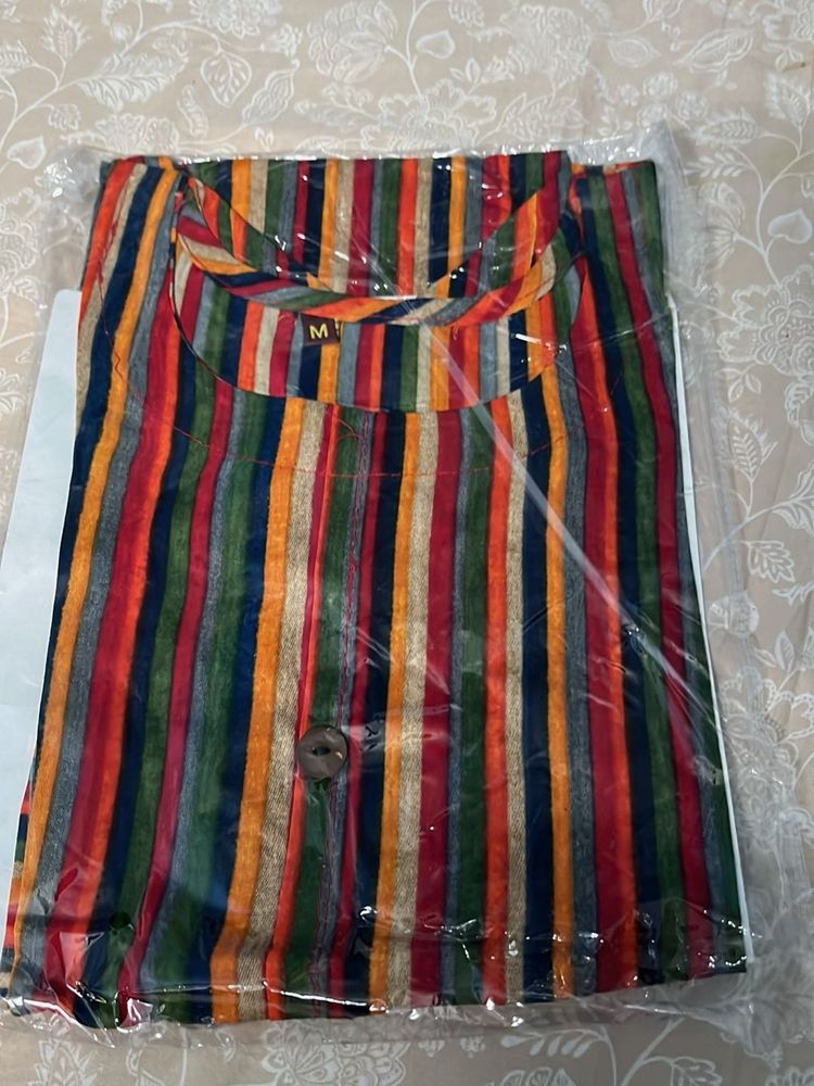 Vibrant Striped Kurta with buttons