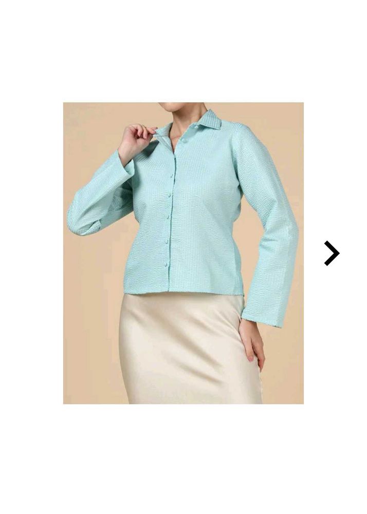 Chic Light Blue Textured Button-Up Shirt
