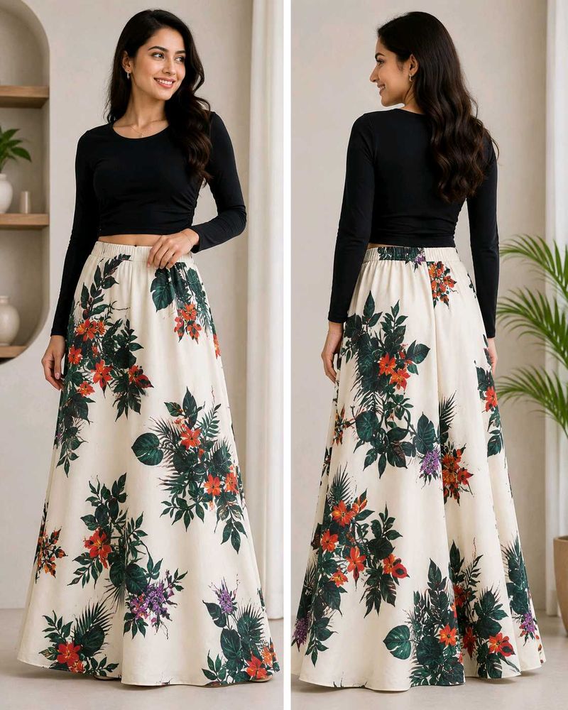 Floral Skirt with Black Top Set