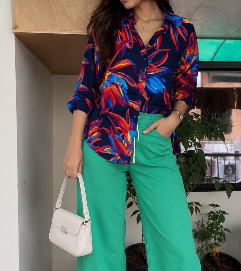 Vibrant Floral Print Button-Down Shirt