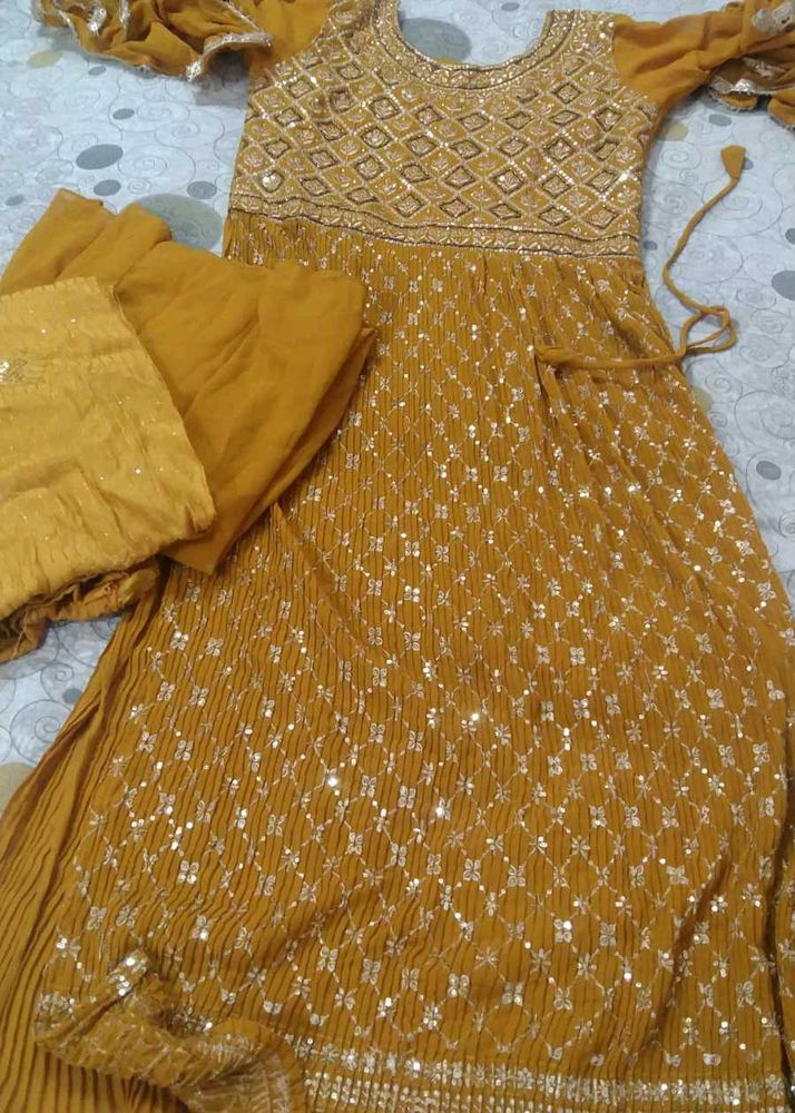 Beautiful Yellow handwork Kurta Set