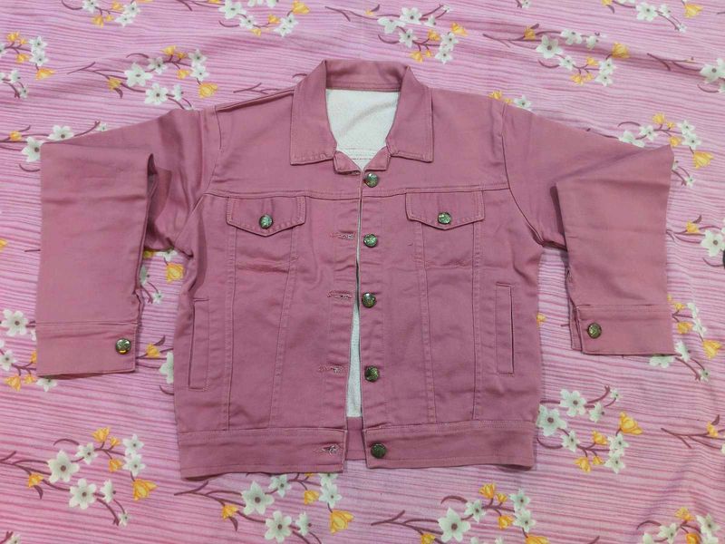 Trendy Dusty Pink Denim-Style Cotton Jacket