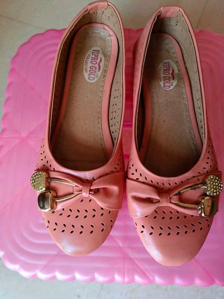 Peach Ballet Flats with Bow Detail