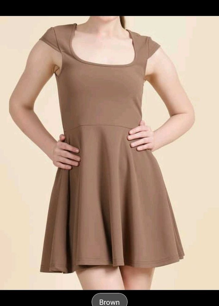 Cute Brown Cap Sleeve Fit and Flare Dress