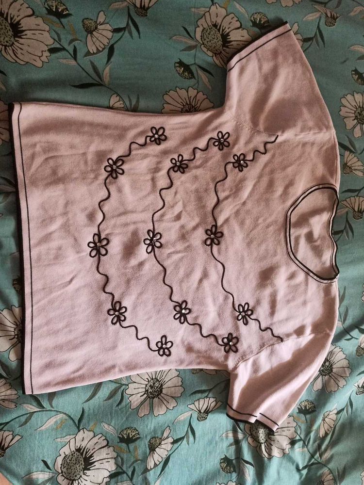 Chic Pink Top with Floral Embroidery
