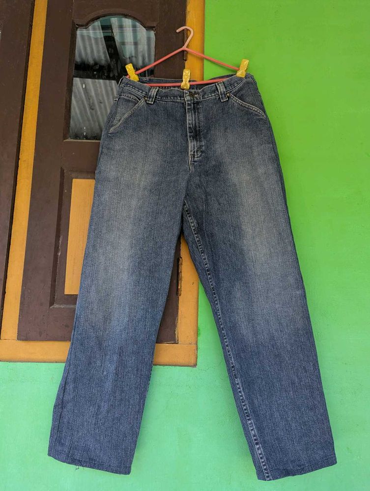 men's blue barrel fit jeans thick matterial 🔥