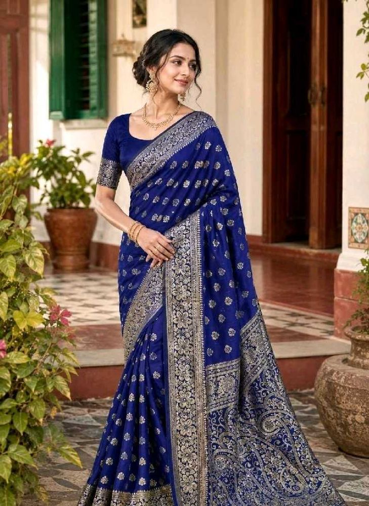 Elegant Royal Blue Silk Saree with Zari Work