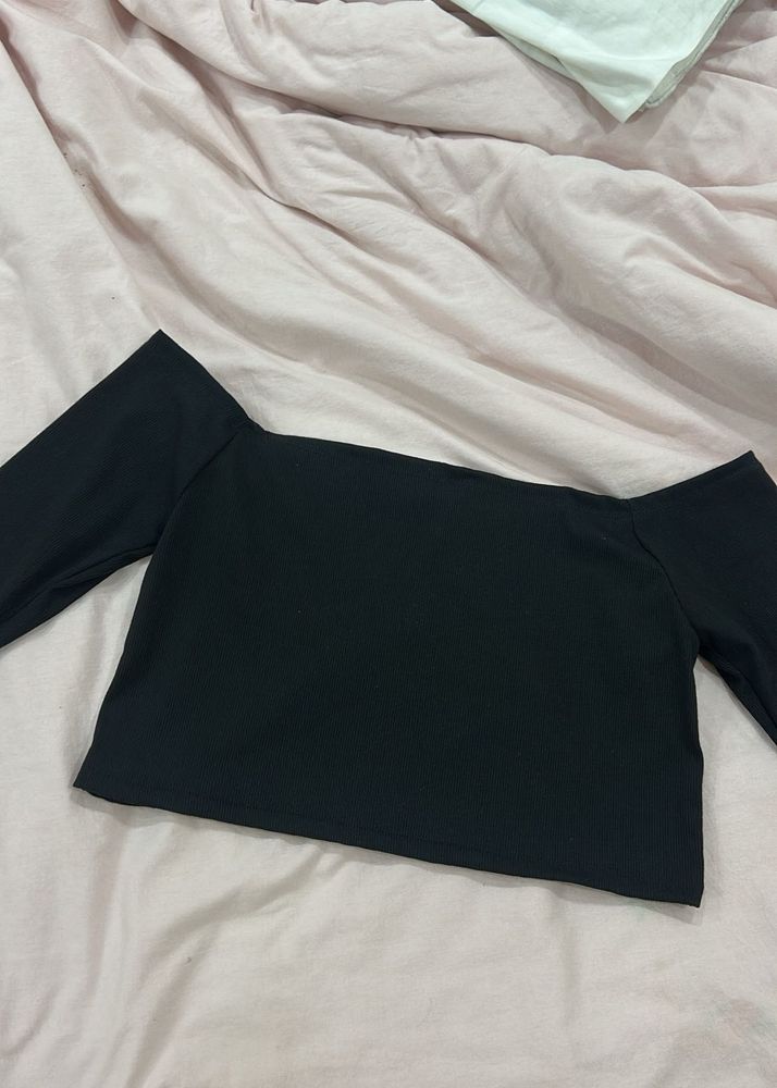 Black Imported Off-Shoulder Crop Top