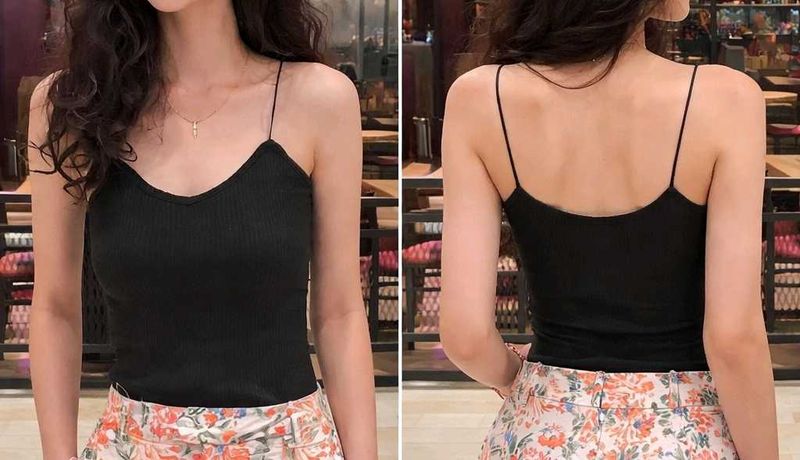 Black Ribbed Spaghetti Strap Tank Top