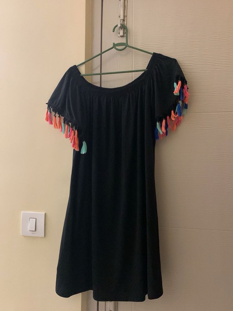 Black Tassel Detail Mini Dress